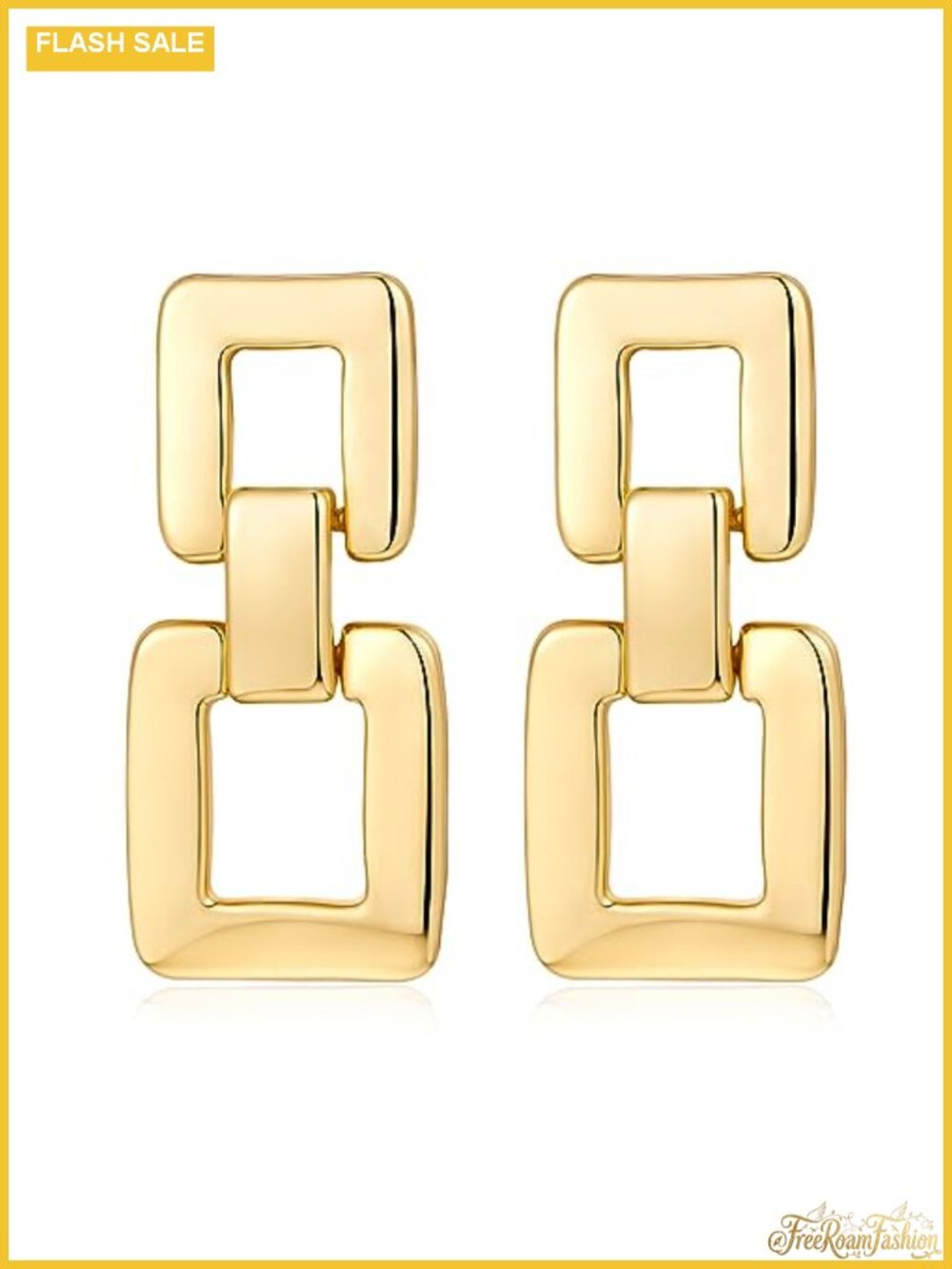 Chunky Square Dangle Drop Earrings Brass 1.7 Inch Women Trendy Jewelry